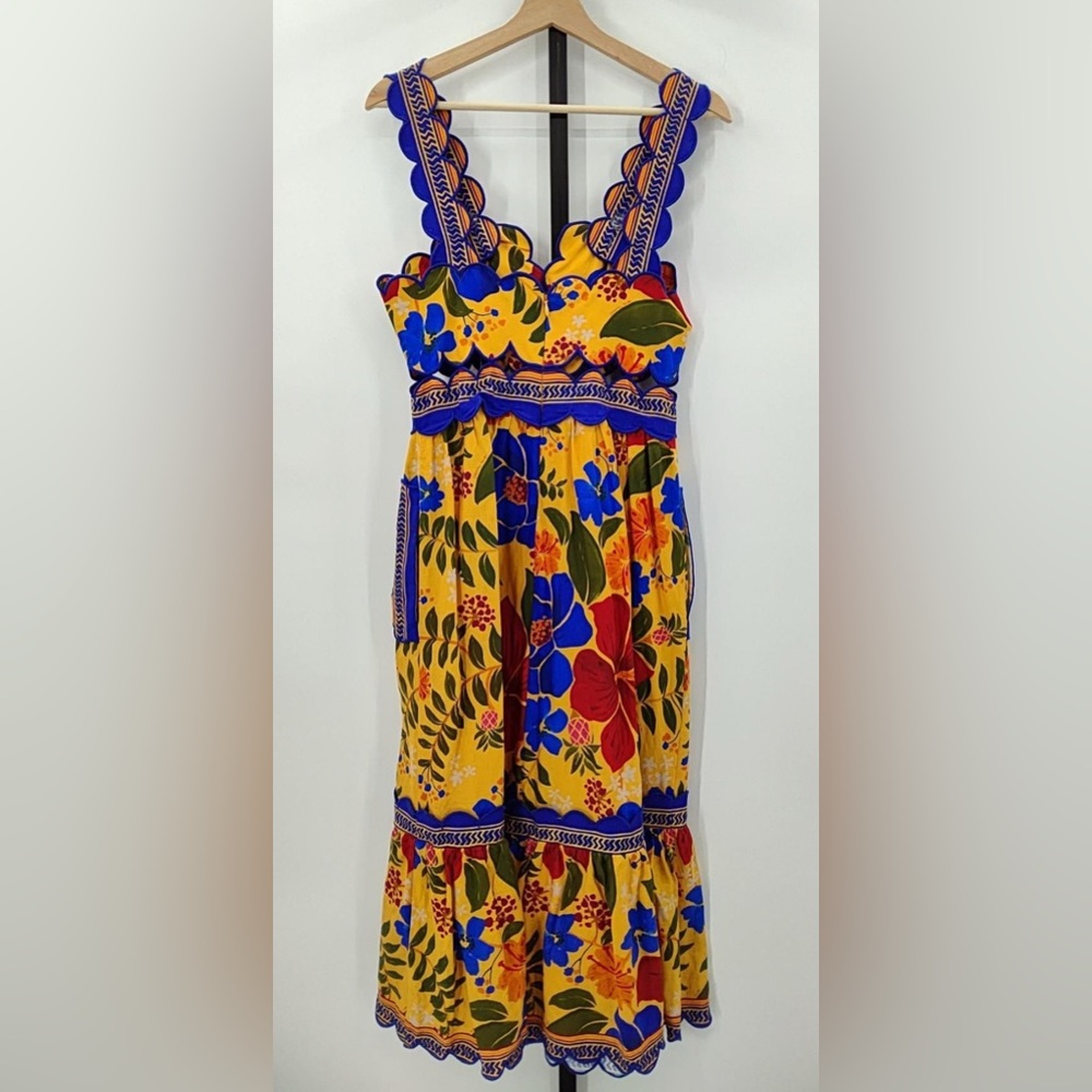 Farm Rio Floral Yard Linen-Blend Midi Dress - Picture 8 of 8